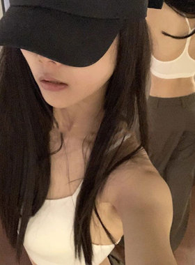 黑色挂脖吊带背心女外穿打底内搭带胸垫文胸运动美背内衣辣妹上衣