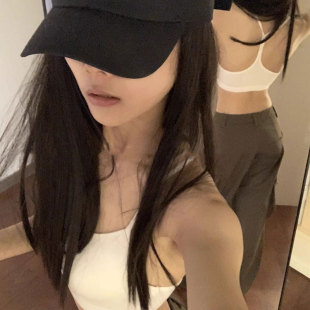黑色掛脖吊帶背心女外穿打底內搭帶胸墊文胸運動美背內衣辣妹上衣