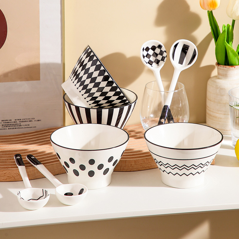 摩登ins赫本风陶瓷餐具米饭碗家用斗笠碗水果沙拉碗喝汤喝粥小碗