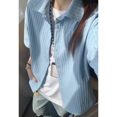夏季爆款宽松短袖衬衫男
