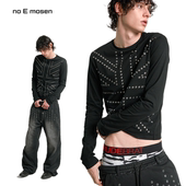 noEmosen 长袖 noE 铆钉全篇幅亮银烫钻合身黑色复古街头春季