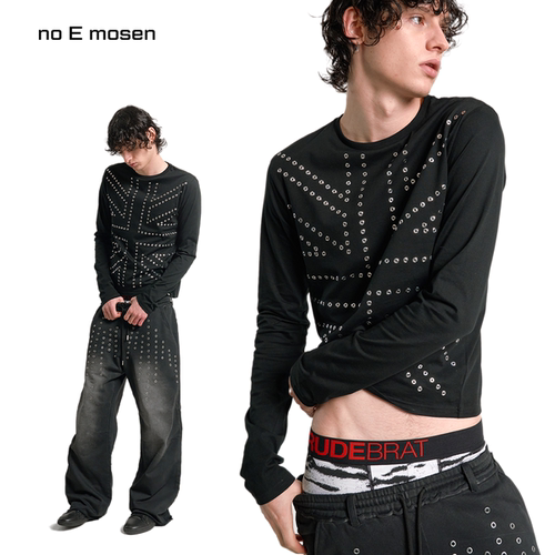 银烫钻合身黑色复古街头春季长袖