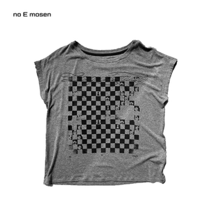 棋盘格摇滚人像印花羊毛亲肤大领口宽松短袖 noE mosen