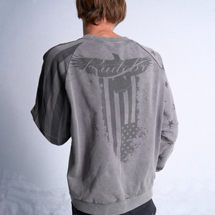 型炒色水洗卫衣 雾霾灰蓝星条旗老鹰满印短宽版 noEmosen noE