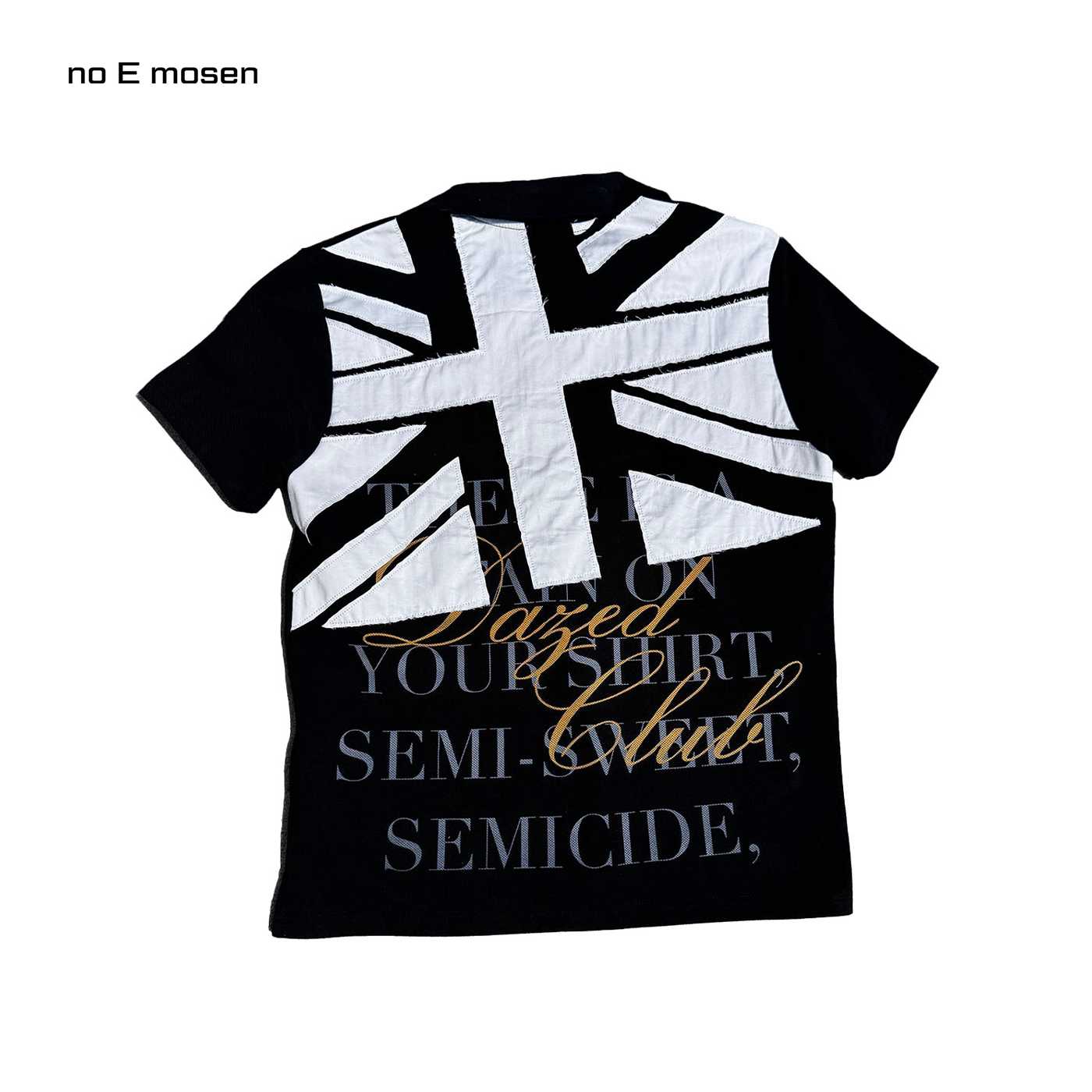 no E mosen（noE）米字旗贴布刺绣印花正肩珠地polo街头短袖T恤