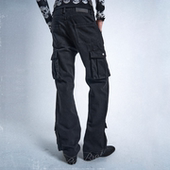 noE RUDEBRAT刺绣黑色做旧洗水修身 微喇牛仔工装 noEmosen 裤