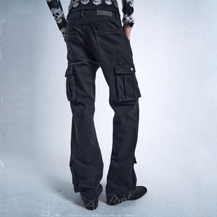 裤 noEmosen 微喇牛仔工装 RUDEBRAT刺绣黑色做旧洗水修身 noE