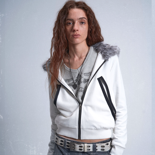 (noE)雪豹纯白毛领修身卫衣