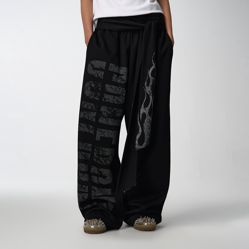 标语拳击火焰飘带宽松阔腿卫裤