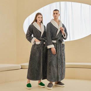 睡袍 秋冬季 轻奢双层复合舒棉绒睡袍男女士长款 加厚大码 男女同款