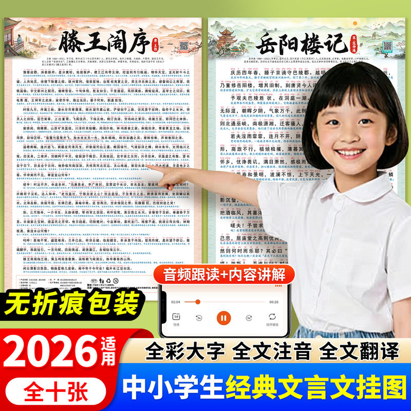 斗半匠小学初中必背古诗词和文言文挂图滕王阁序出师表岳阳楼记