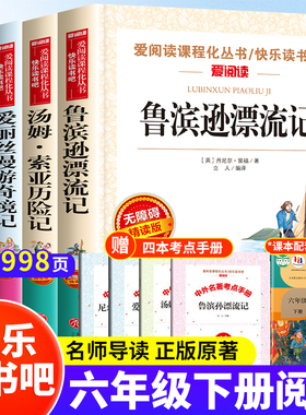 全4册 鲁滨逊漂流记六年级下册必读课外书正版原著完整版快乐读书吧6下童年汤姆索亚历险记尼尔斯骑鹅旅行记爱丽丝漫游非人民教育