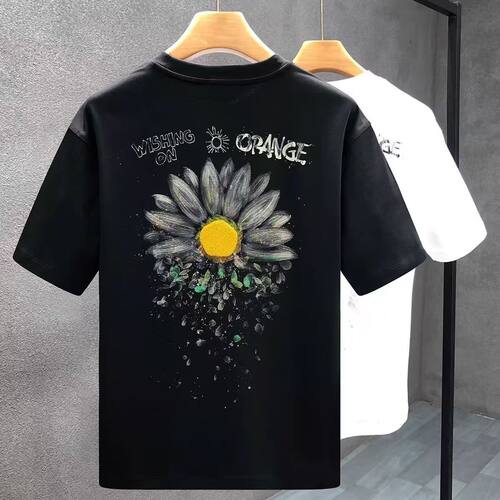 夏季潮牌初中生重磅纯棉男士短袖T恤圆领宽松休闲打底衫印花时尚