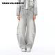 VALRENCE明星同款 2025新款 男女情侣同款 VANN 水洗撞钉弯刀牛仔裤
