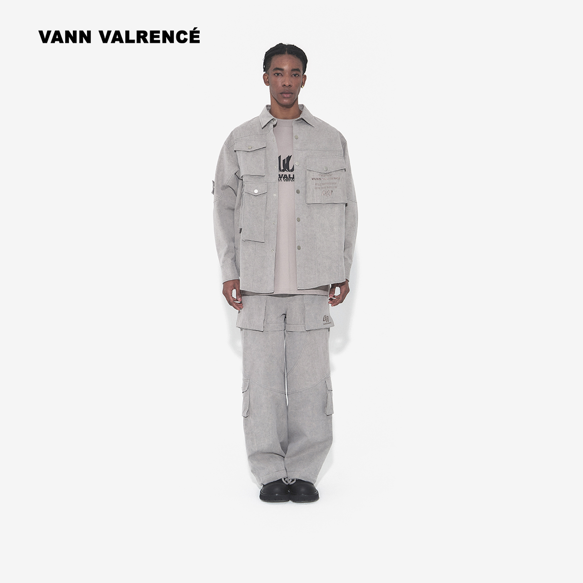 王安宇同款VANN VALRENCE石原贵雅同款山石灰宽松衬衫阔腿工装裤