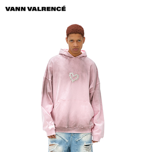 VALRENCE原创设计美式 VANN 复古爱心烫钻连帽卫衣 苏新皓同款