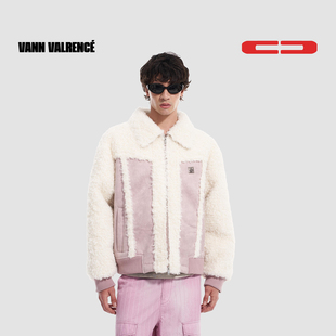 【苏新皓同款】VANN VALRENCE 仿羊羔毛白粉皮毛一体翻领夹克外套