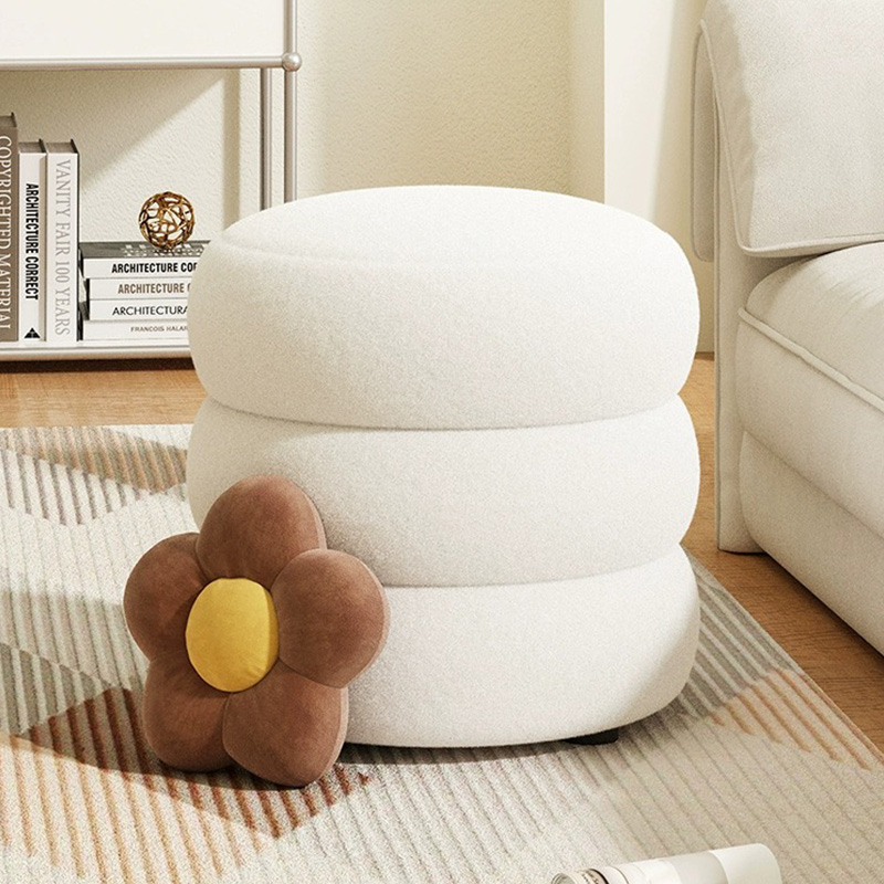 客厅小凳子羊羔绒板凳家用圆凳