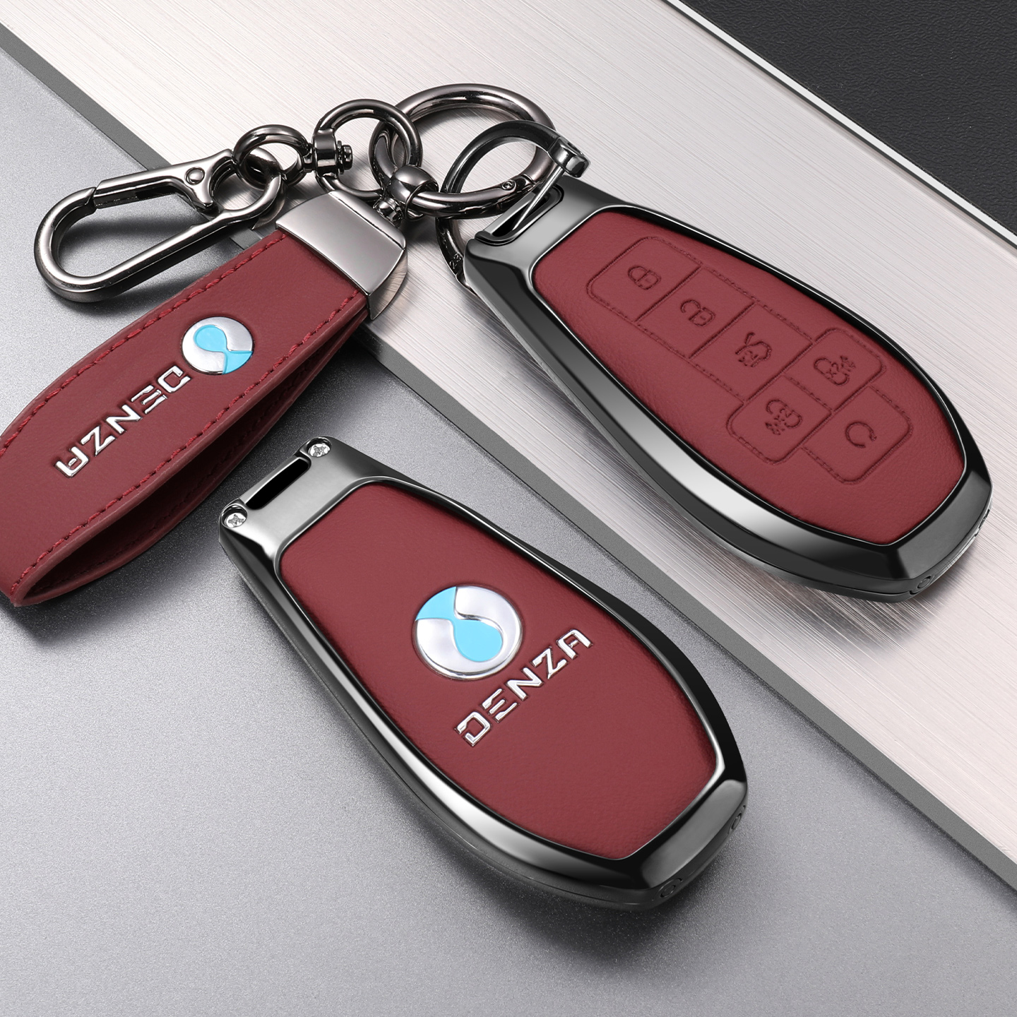 时尚新品腾势双面皮金属钥匙套