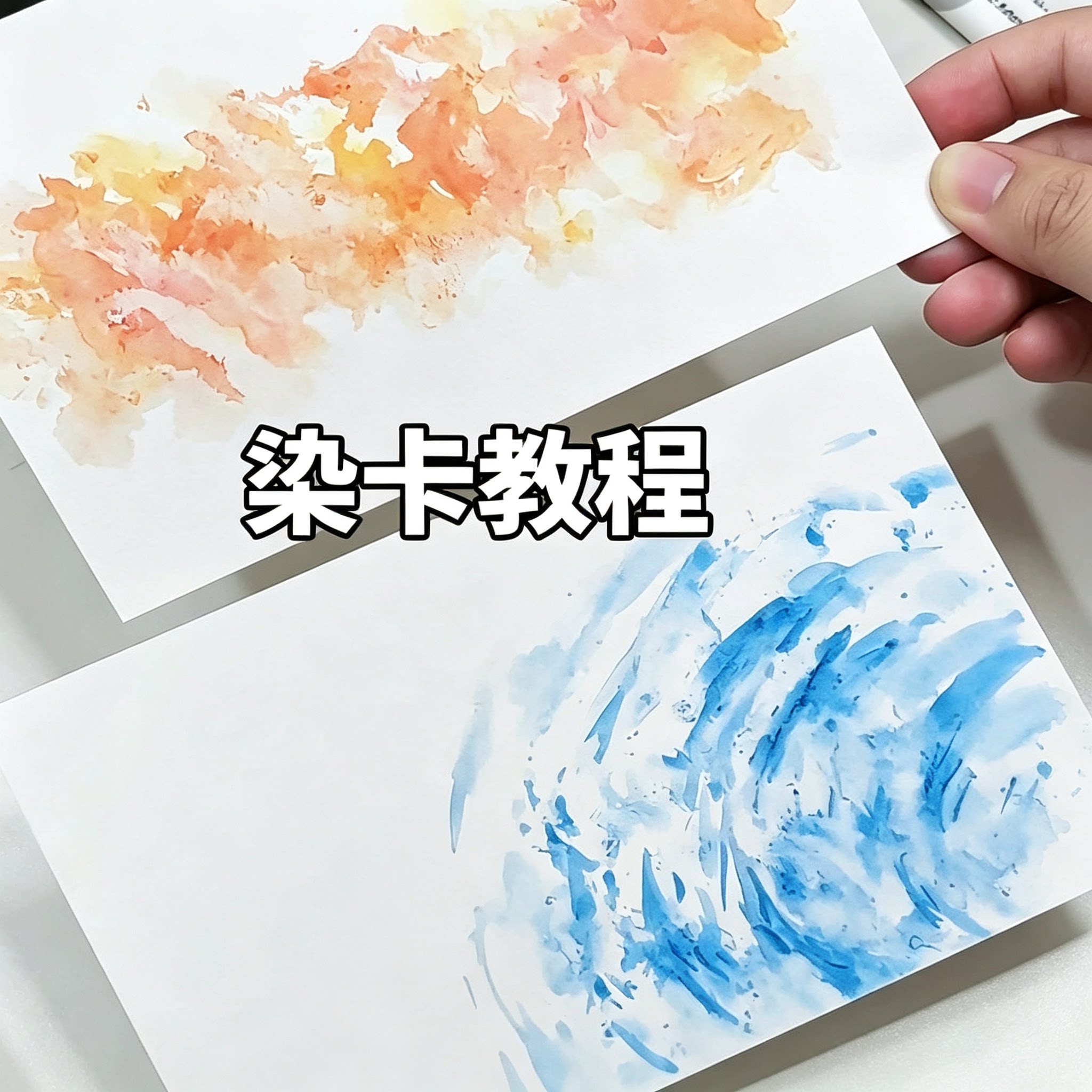 手工水彩染卡教程古风书签渐变肌理晕染制作分步教学