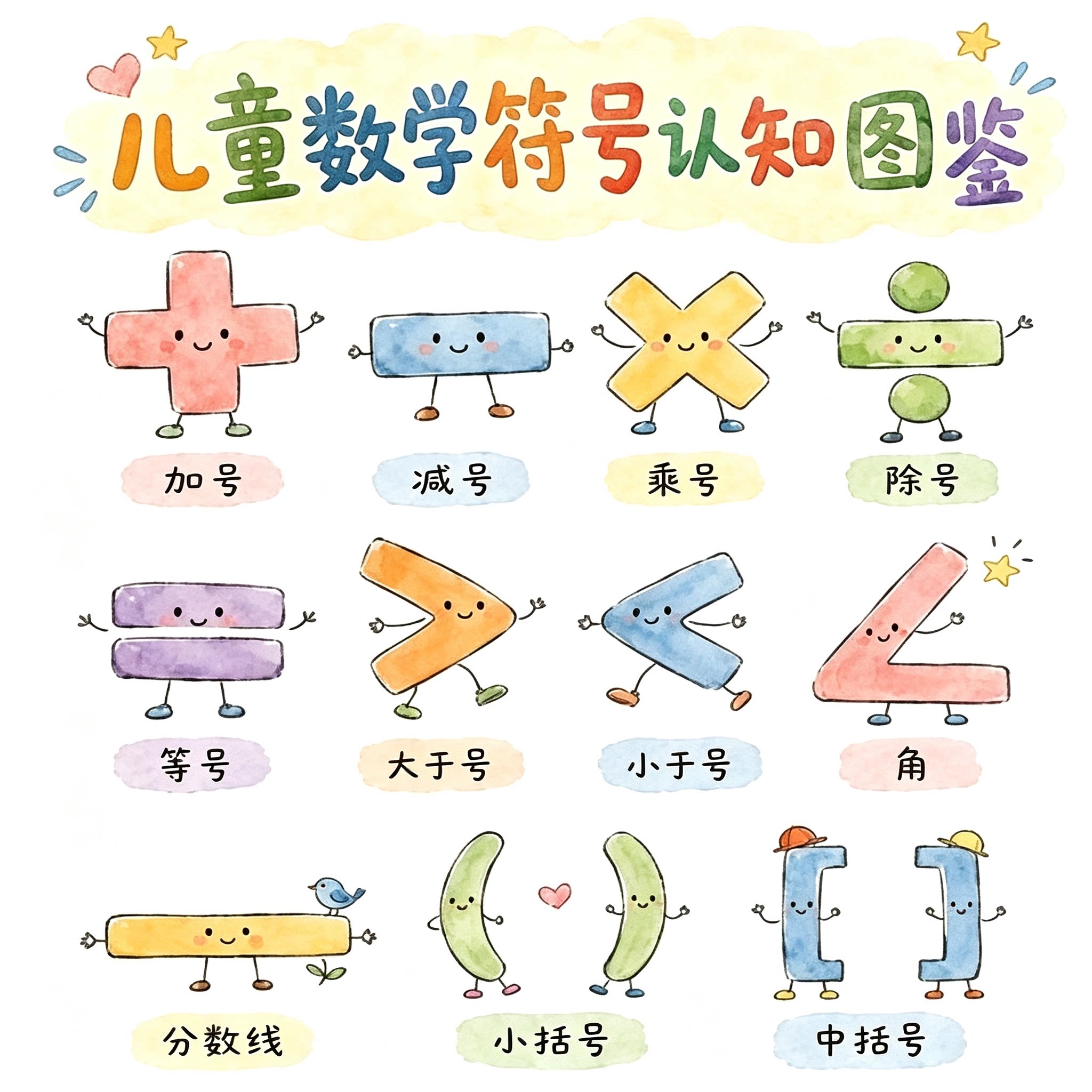 儿童数学符号认知图鉴加减乘除符号启蒙学习资料