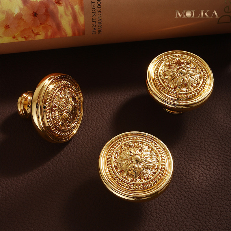 24K真金电镀黄铜大拉手衣柜门橱柜抽屉轻奢法式欧式高端圆形把手