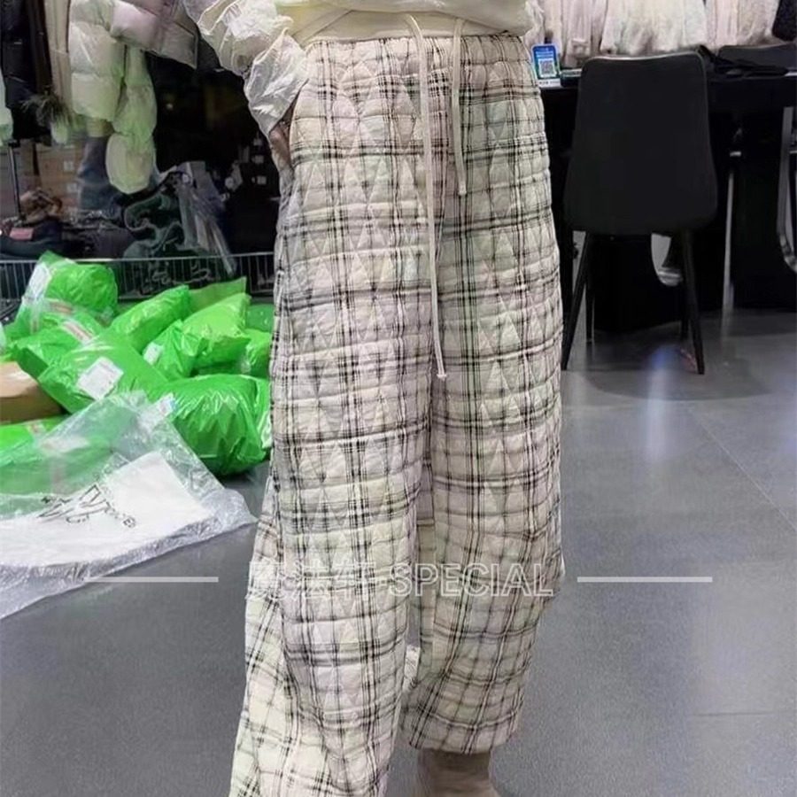 格子夹棉休闲裤女2025新款