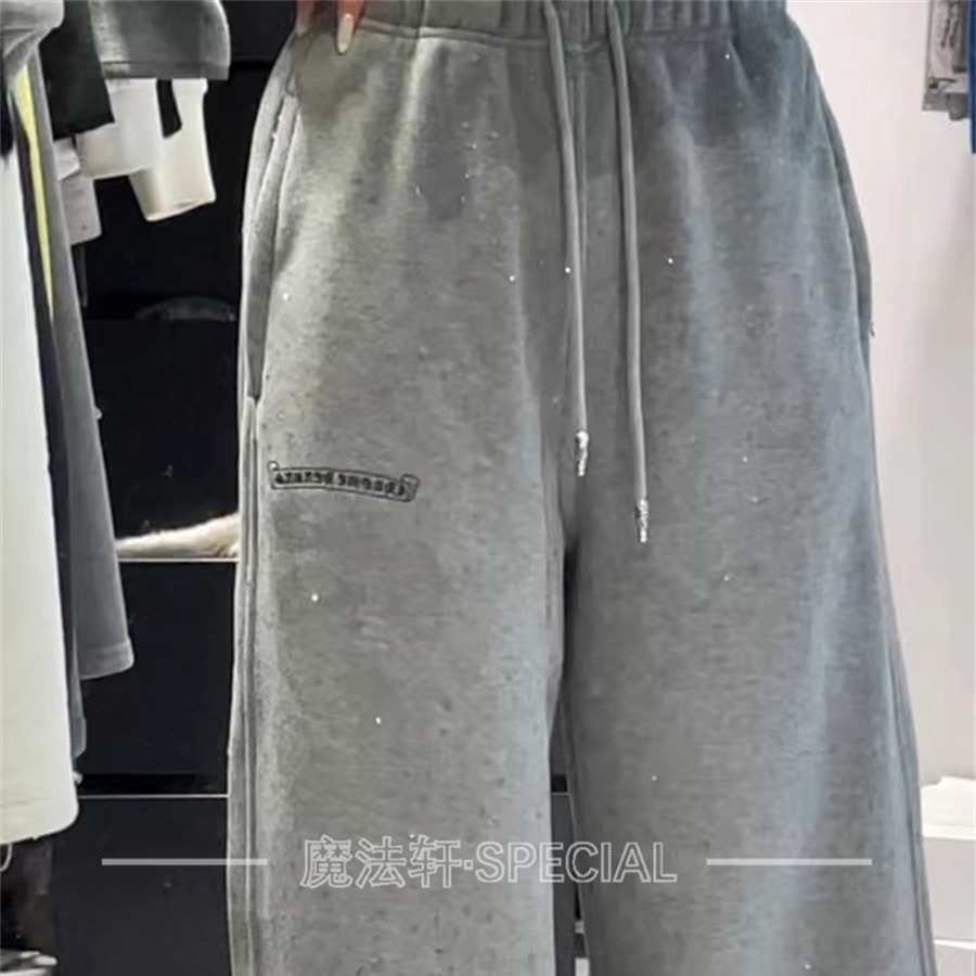 重工亮钻加绒卫裤长裤女2025新款冬字母休闲裤松紧腰系带阔腿裤Q