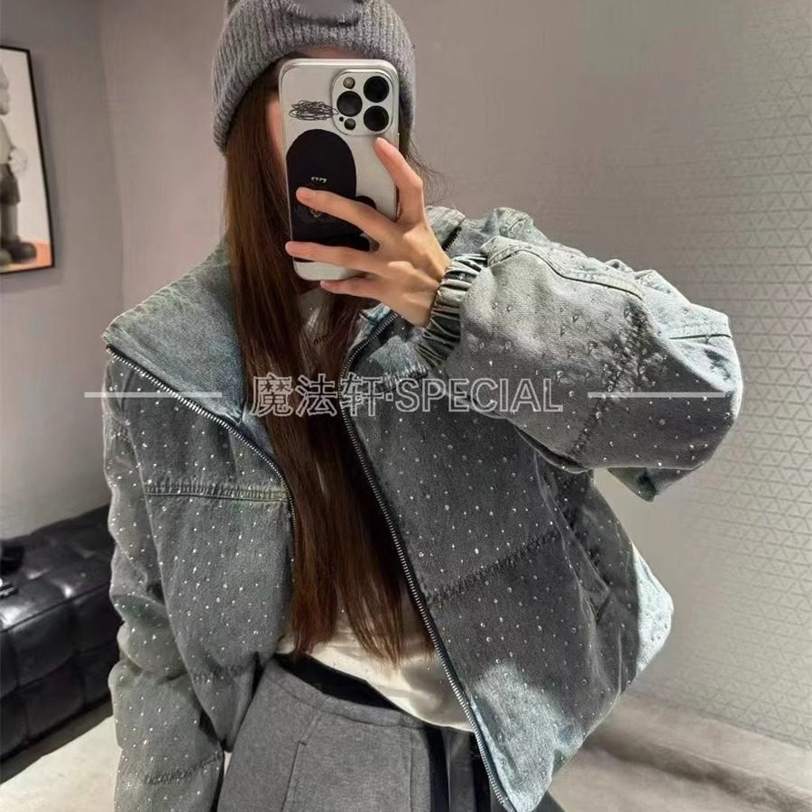 亮钻牛仔羽绒服短款女款2025新款立领保暖冬季外套欧洲站上衣潮Q,女装/女士精品,羽绒服,淘宝优惠券,粉丝福利购,淘宝优惠卷