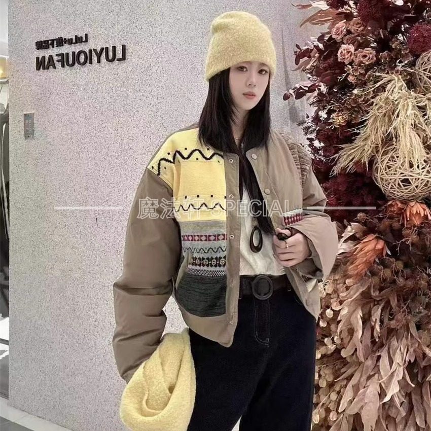 复古拼接羽绒服女2025冬新款