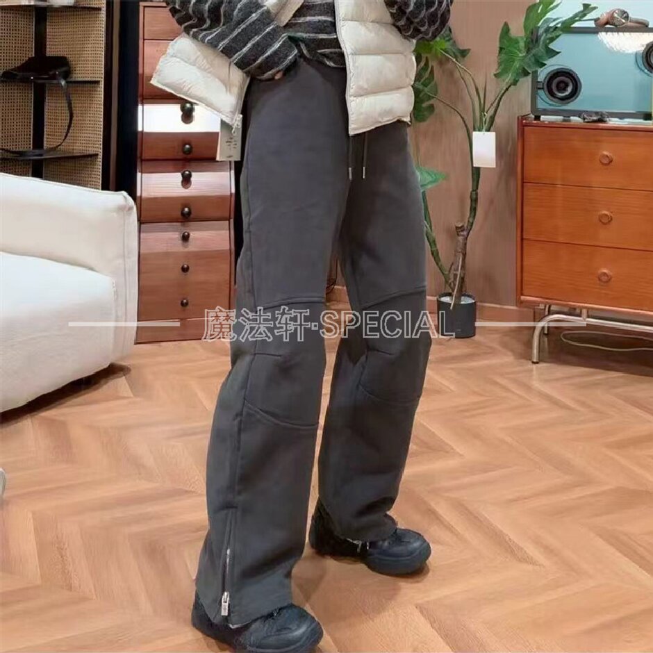 侧拉链裤脚长裤设计感压褶裤子