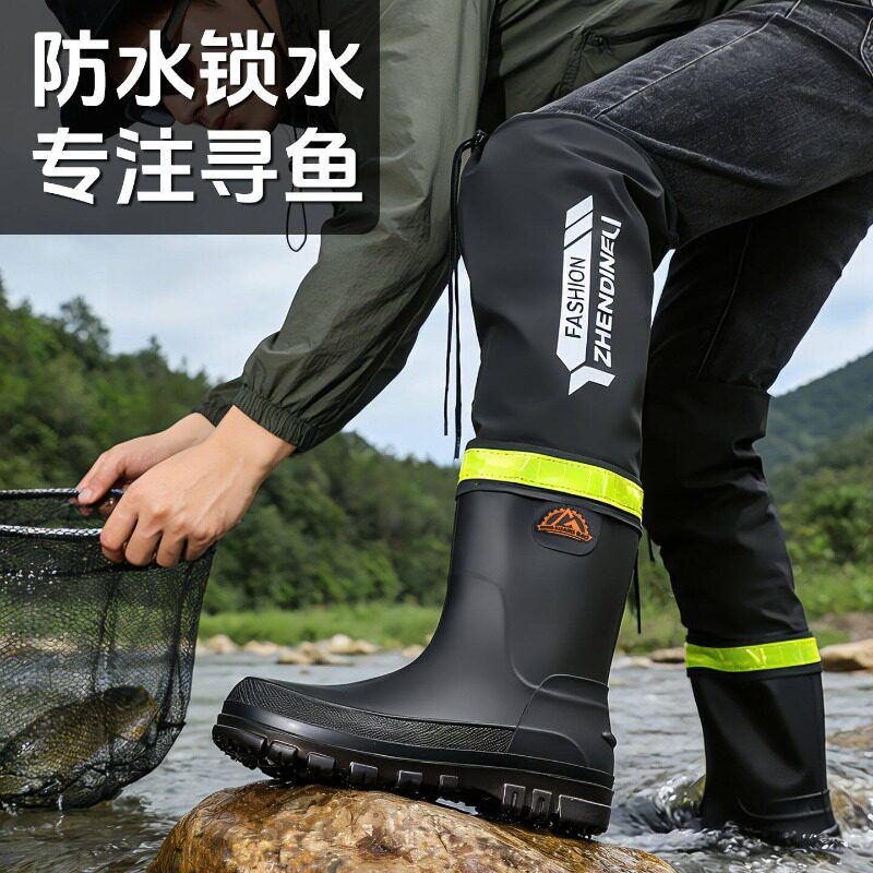 德系野外防蛇鞋户外加厚钓鱼防蛇咬雨鞋夏季专业水鞋防穿刺款护腿