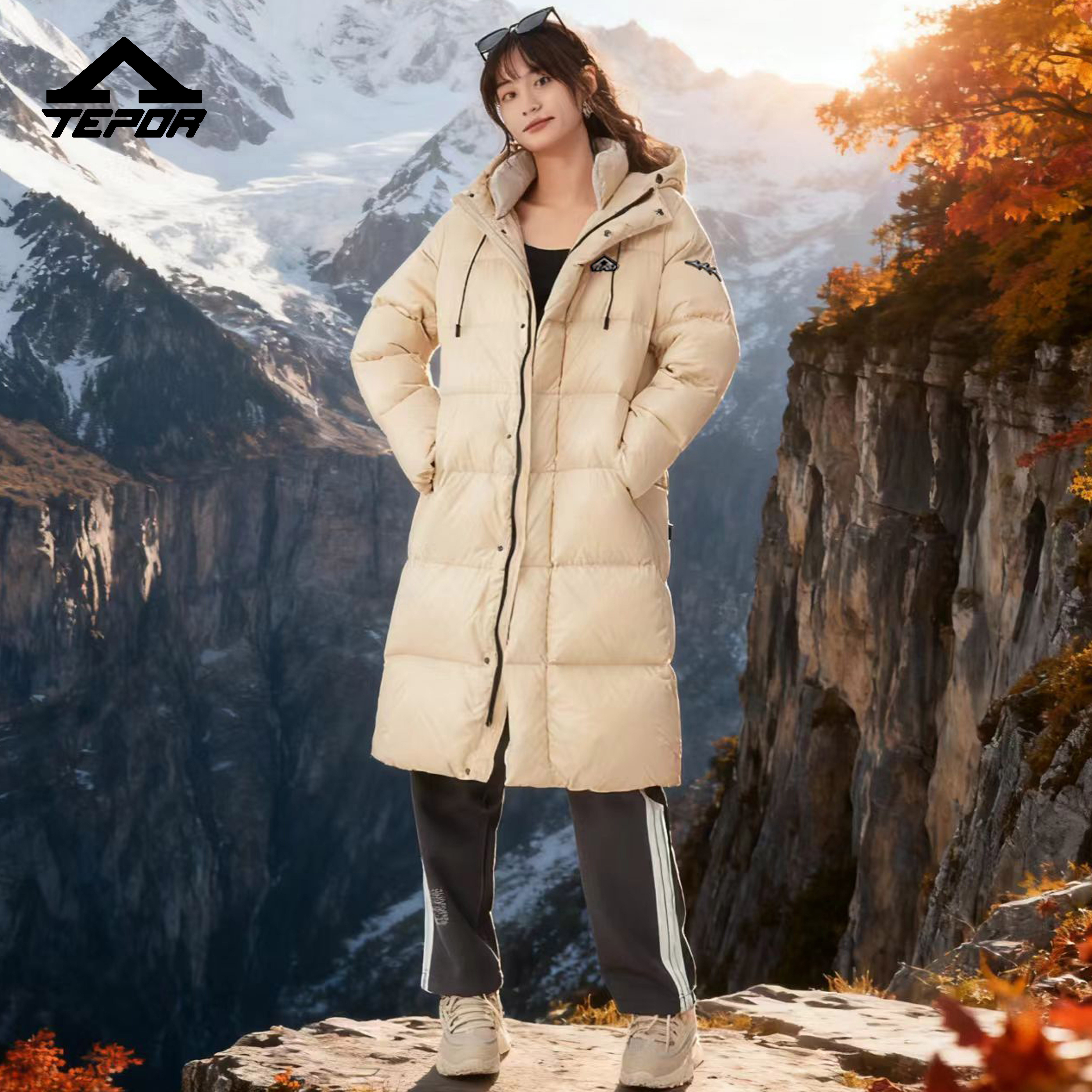 天跑TEPOR女装羽绒服女中长款过膝冬季新款加厚保暖长款外套