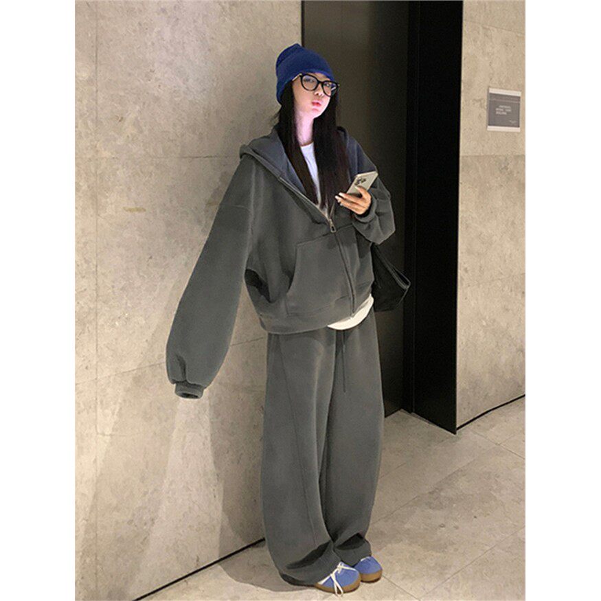 高级感宽松休闲运动套装女春秋学生韩版时尚连帽卫衣阔腿裤两件套