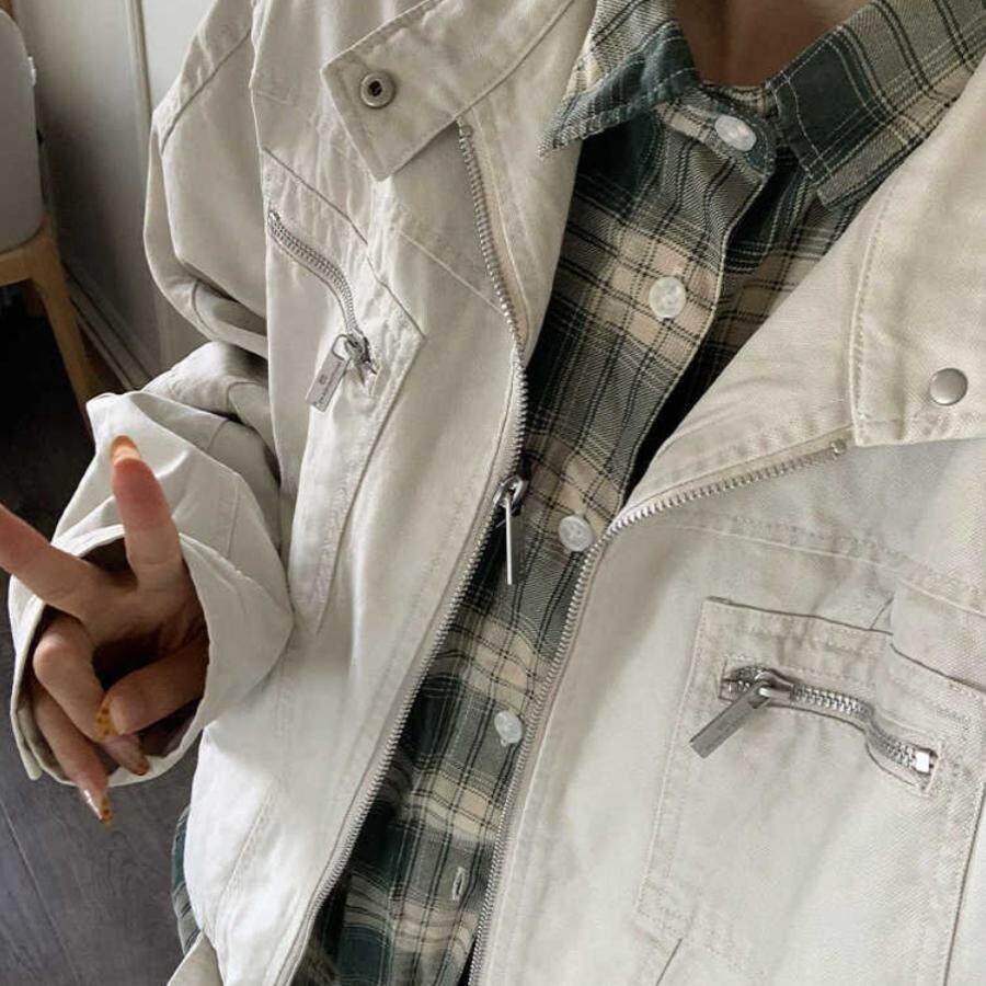 美式古着vintage水洗帆布牛仔外套男女款多口袋立领工装情侣夹克