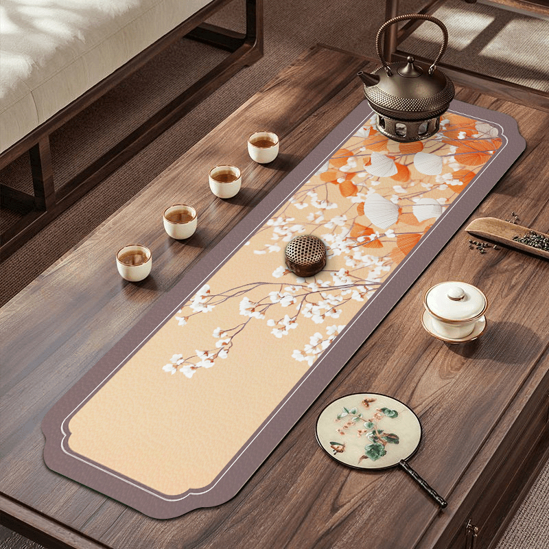 新中式禅意桌旗茶席硅藻泥吸水茶桌垫布茶几茶台长条茶旗防滑垫子