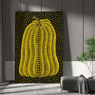网红草间弥生南瓜沙发背景墙挂画黄色客厅装饰画波普艺术玄关卧室