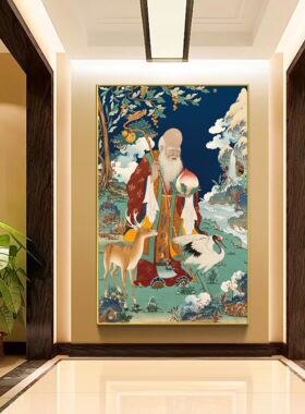 网红藏式和谐四瑞挂画客厅吉祥八宝壁画六长寿老人唐卡十相自在装