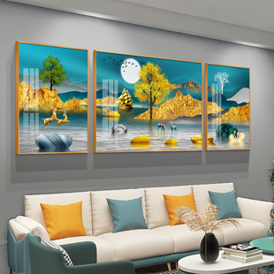 网红高档晶瓷画客厅沙发背景墙装饰画现代简约高级感三联画新中式