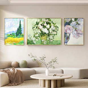 网红梵高画作杏花挂画三联画野派抽象客厅沙发背景墙装饰画壁画