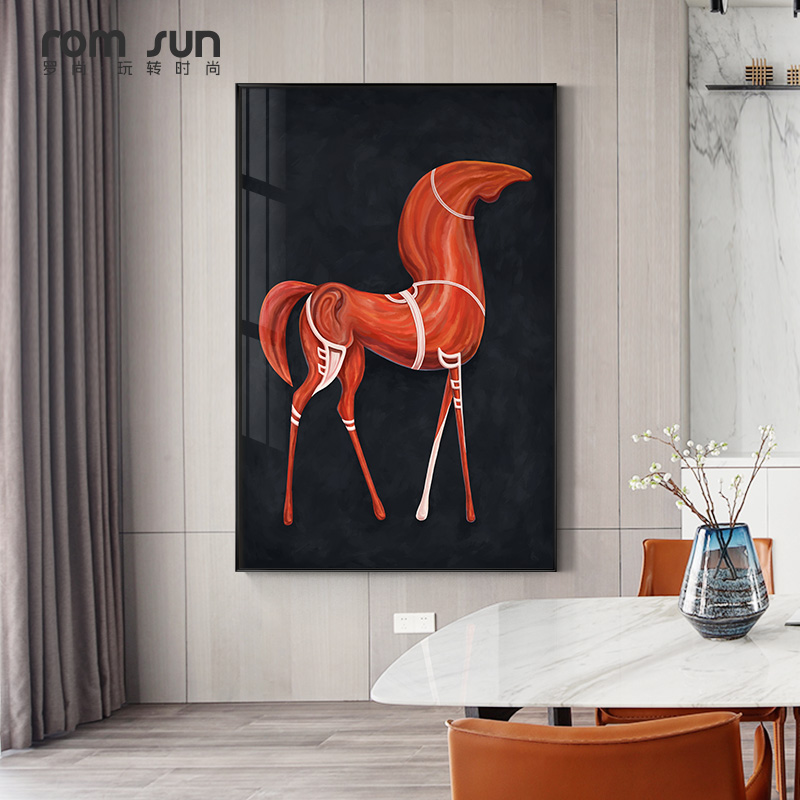 网红现代大气玄关过道装饰画抽象马餐厅油画卧室壁画北欧轻奢客厅图片