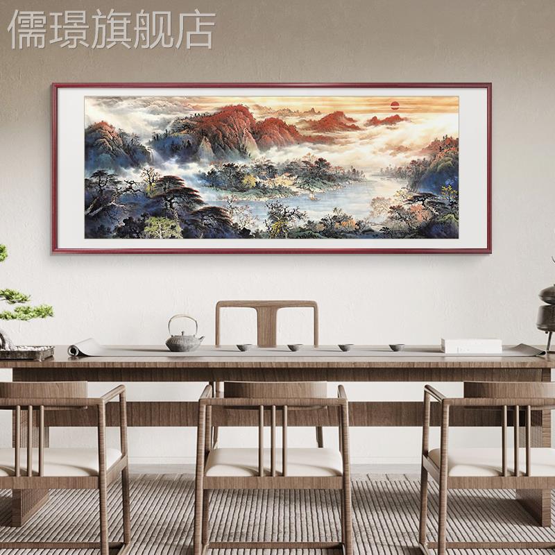 网红靠宝地生金客挂式画山水画厅装饰沙画发背景墙国画新中办公室图片