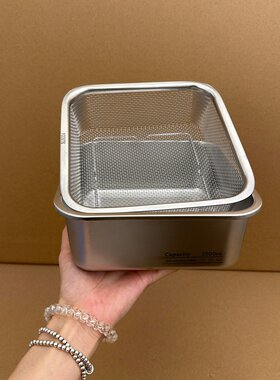 304不锈钢双层沥水篮淘洗菜盆带盖过滤网筛厨房滤油神器保鲜盒子