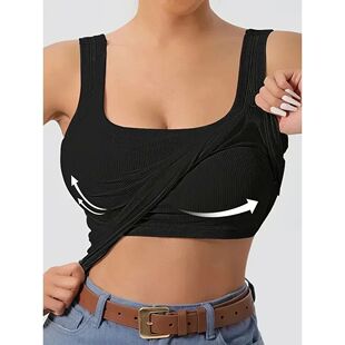 螺纹方领一体式胸垫打底背心上衣slim fit outer wear women vest