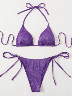 bright swimsuit纯色亮丝 silk split 性感分体泳衣女 sexy Solid