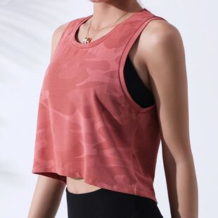 女款 Crop 透气宽松瑜伽背心短上衣Breathable Yoga Top Camo 夏季