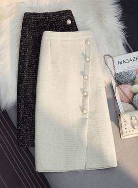 Bright silk high waist split buttock skirt亮丝开叉包臀一步裙