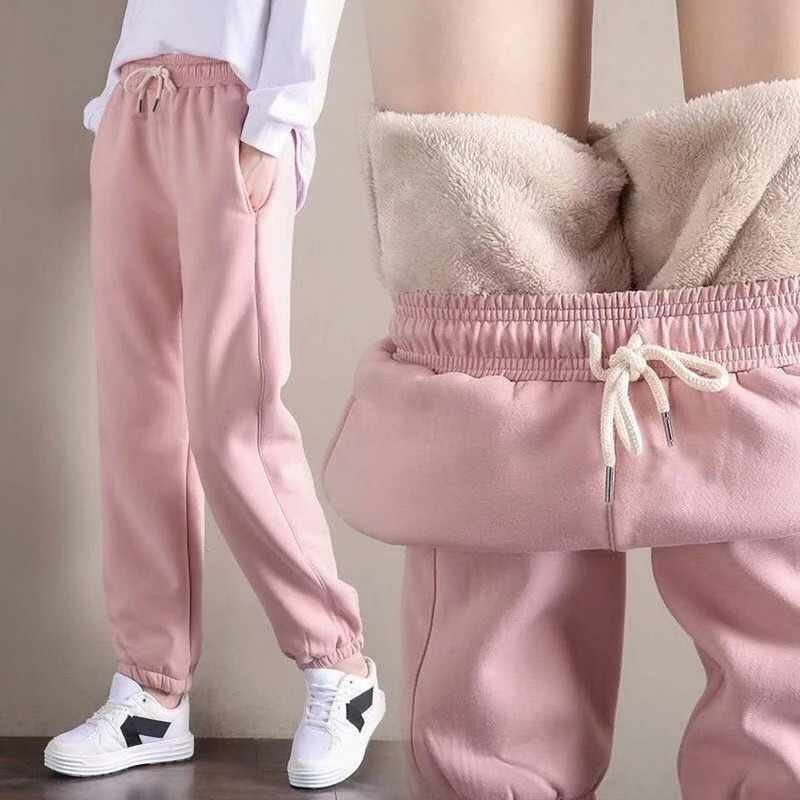 Elasticated lamb fleece sweatpants抽绳松紧腰加厚羊羔绒哈伦裤