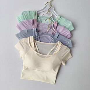 健身跑步瑜伽服套装 Sports 女Two Fitness Set Piece 春夏网纱短袖