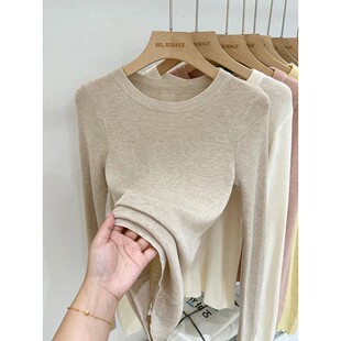 Casual Green Long 正肩显瘦薄款 Knit 针织打底衫 Sleeve Top 长袖
